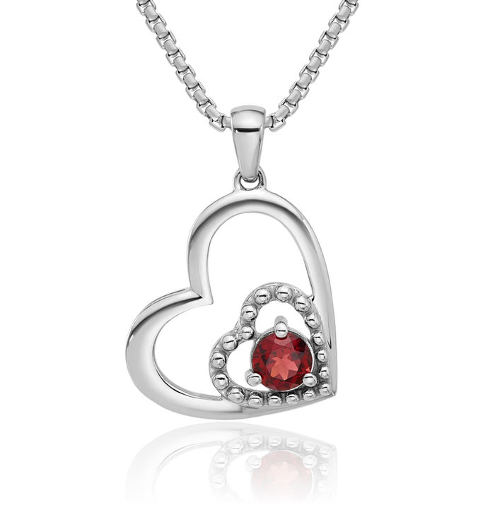 925 Sterling Silver Red Garnet Double Heart Necklace Charm Gemstone Pendant