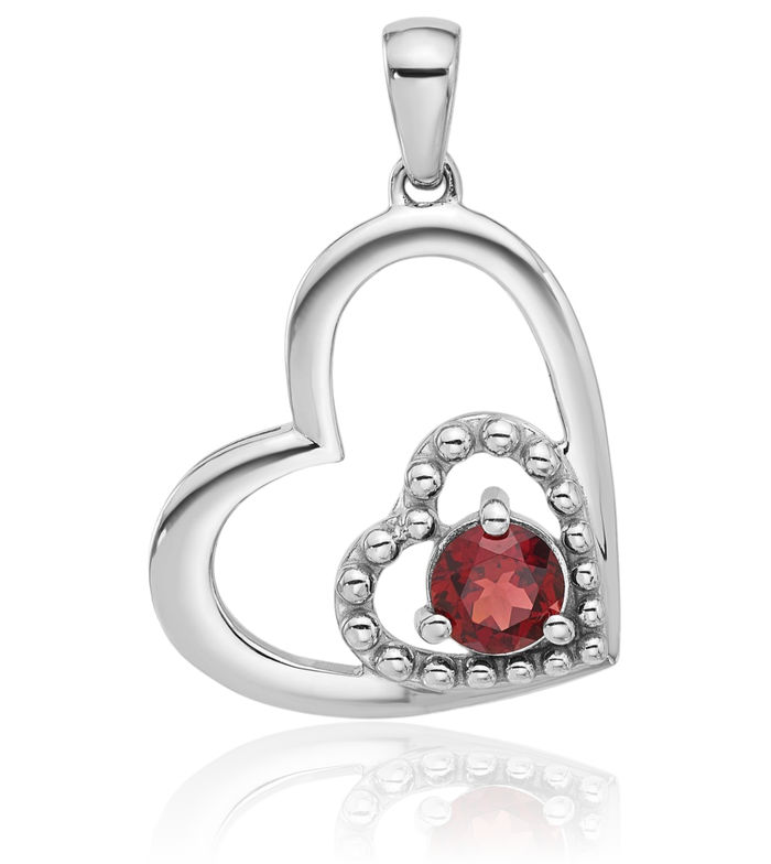 925 Sterling Silver Red Garnet Double Heart Necklace Charm Gemstone Pendant