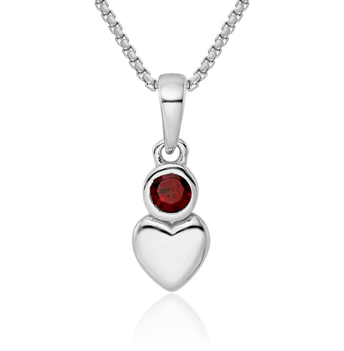 925 Sterling Silver Red Garnet Heart Necklace Gemstone Pendant Charm January Birthstone Jewelry