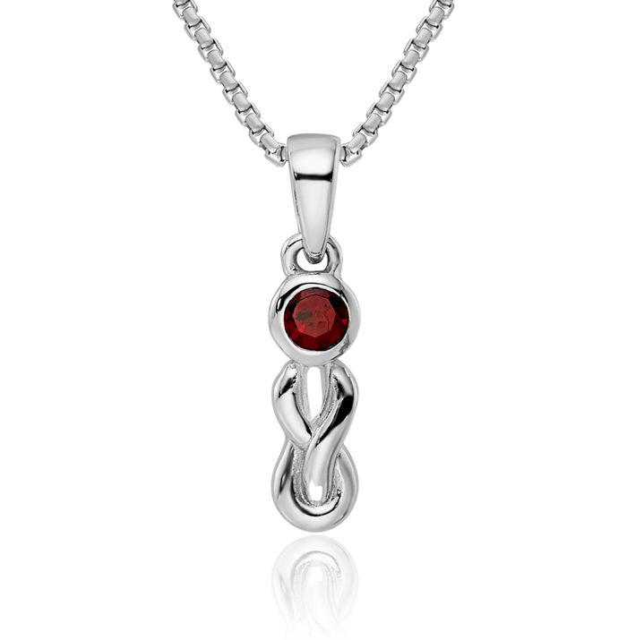 925 Sterling Silver Red Garnet Infinity Twisted Love Knot Symbol Necklace Gemstone Pendant Charm January Birthstone Jewelry