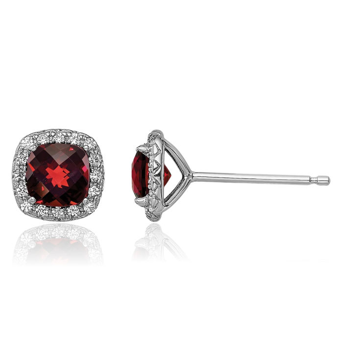 925 Sterling Silver Red Garnet Lab White Sapphire Stud Earrings