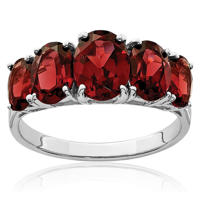 925 Sterling Silver Red Garnet Ring Gemstone Band