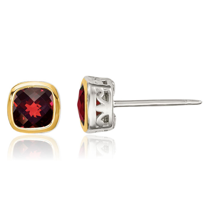 925 Sterling Silver Red Garnet Square Studs Gemstone Earrings January Birthstone Jewelry