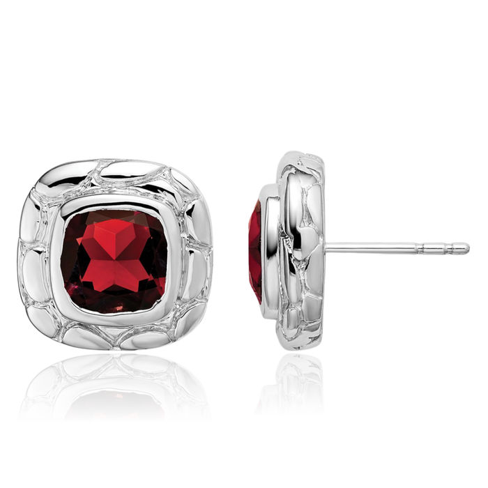 925 Sterling Silver Red Garnet Stud Earrings January Birthstone Jewelry