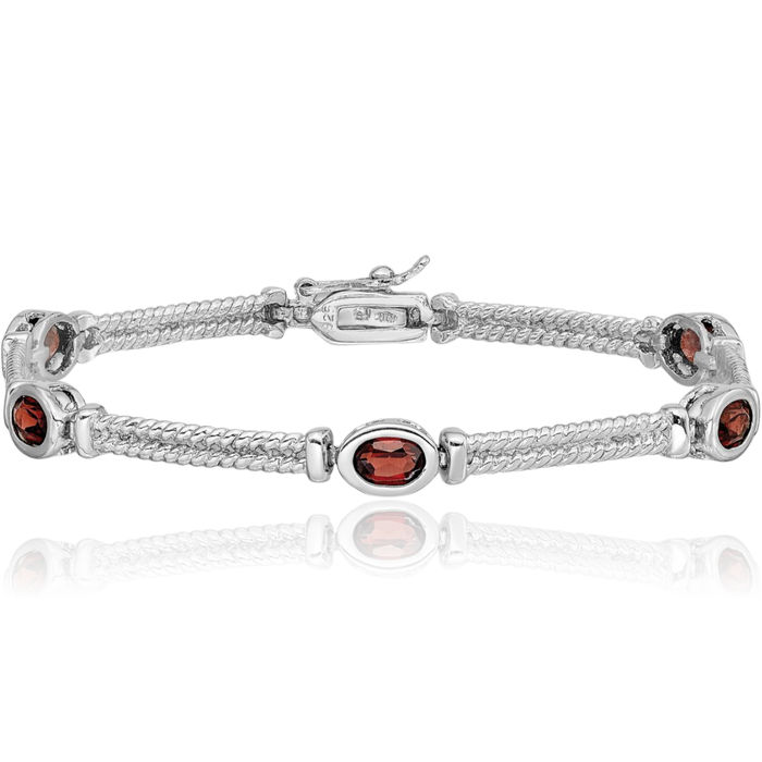 925 Sterling Silver Red Garnet Chain Gemstone Tennis Bracelet