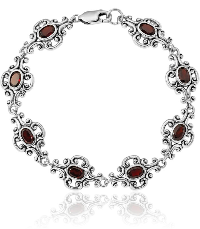 925 Sterling Silver Vintage Red Garnet Chain Gemstone Tennis Bracelet