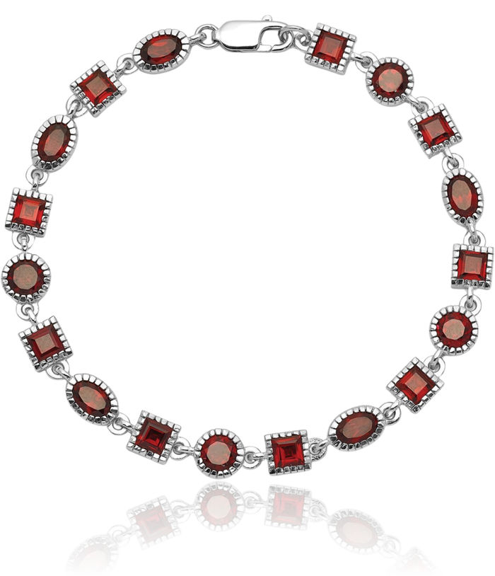 925 Sterling Silver Red Garnet Chain Gemstone Tennis Bracelet