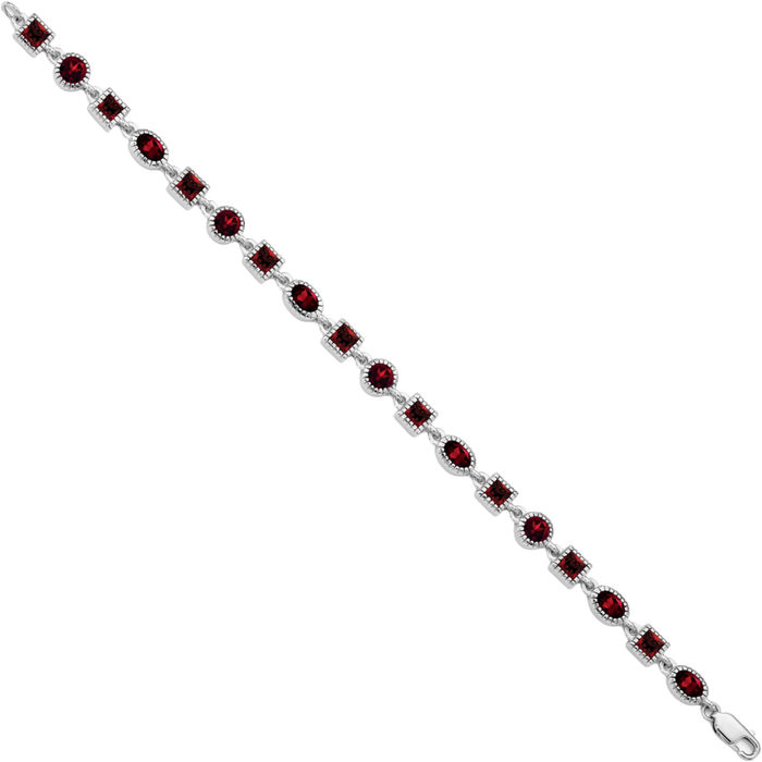 925 Sterling Silver Red Garnet Chain Gemstone Tennis Bracelet