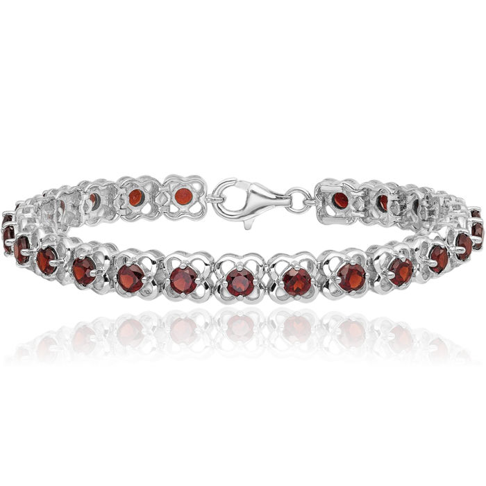 925 Sterling Silver Red Garnet Chain Gemstone Tennis Bracelet