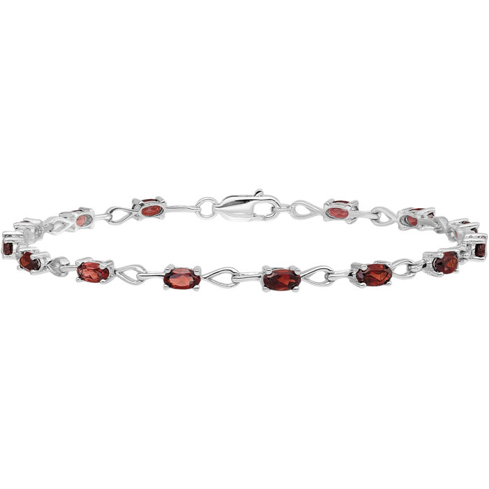 925 Sterling Silver Red Garnet Chain Gemstone Tennis Bracelet