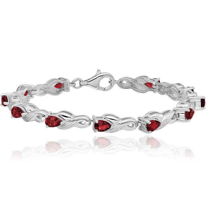 925 Sterling Silver Red Garnet Chain Gemstone Tennis Bracelet