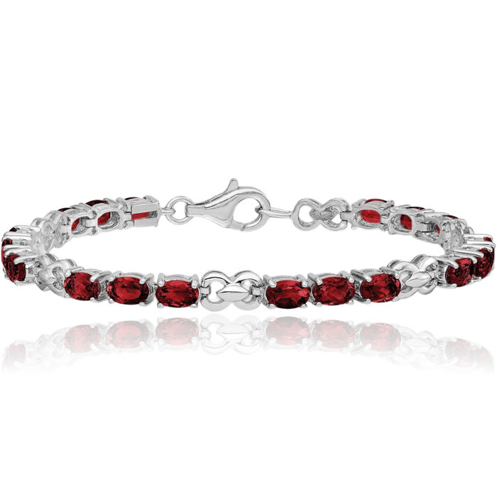 925 Sterling Silver Red Garnet Chain Gemstone Tennis Bracelet