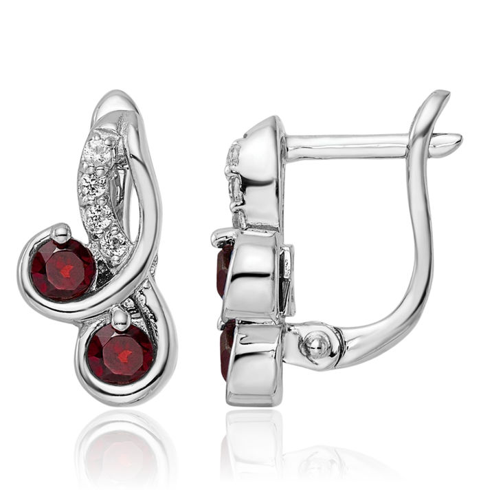 925 Sterling Silver Red Garnet White Topaz Drop Dangle Earrings