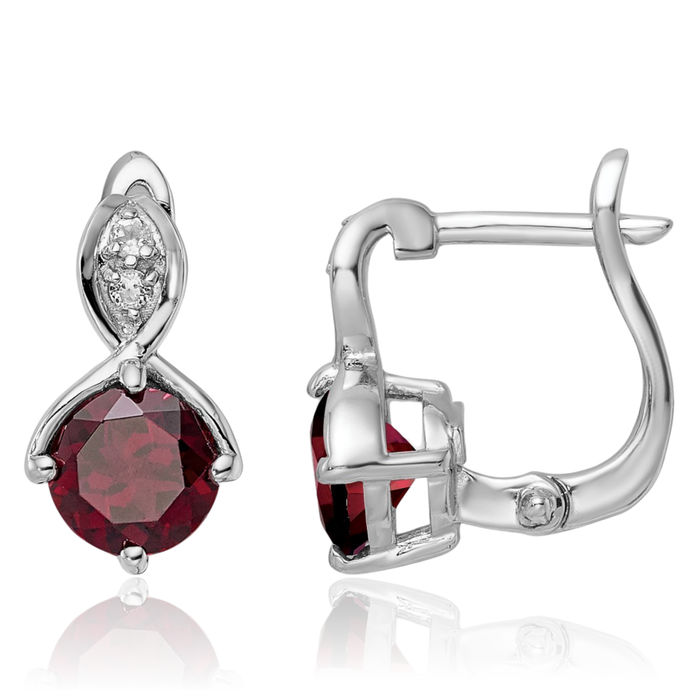 925 Sterling Silver Red Garnet White Topaz Drop Dangle Earrings