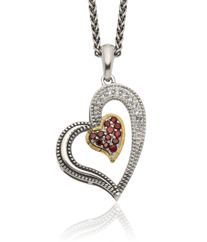 925 Sterling Silver Vintage Red Garnet White Topaz Heart Chain Necklace Gemstone Pendant Charm