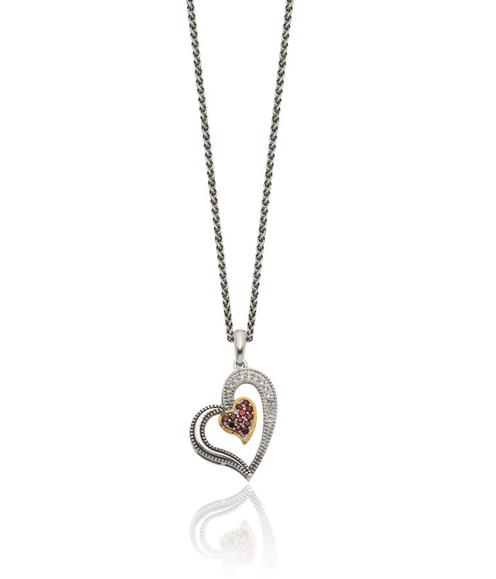 925 Sterling Silver Vintage Red Garnet White Topaz Heart Chain Necklace Gemstone Pendant Charm