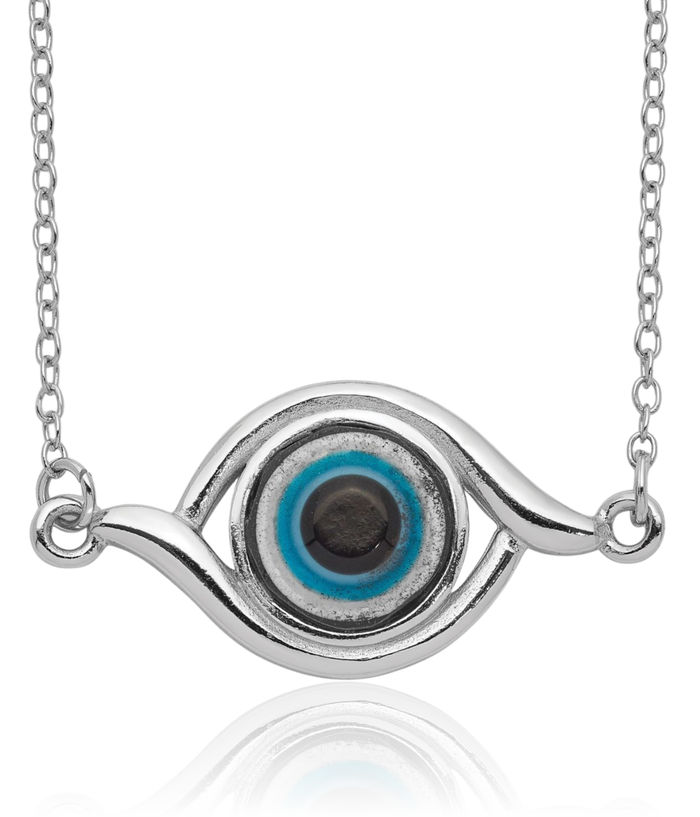 925 Sterling Silver Glass Hamsa Hand of Fatima Blue Evil Eye Protection Good Luck Chain Necklace