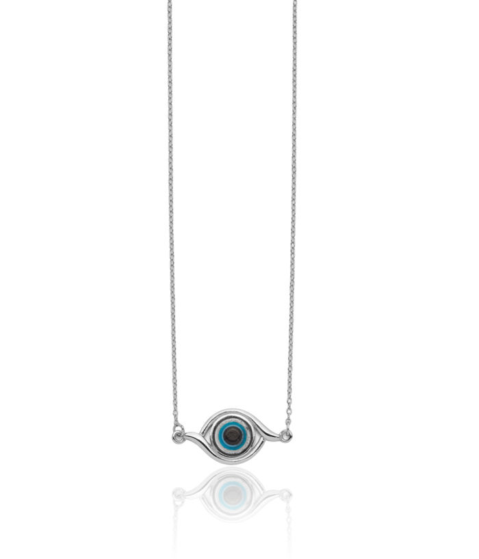 925 Sterling Silver Glass Hamsa Hand of Fatima Blue Evil Eye Protection Good Luck Chain Necklace