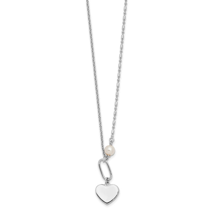 925 Sterling Silver Glass Pearl/heart Necklace Chain