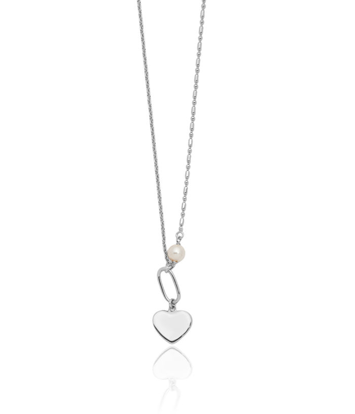 925 Sterling Silver Glass Pearl/heart Necklace Chain