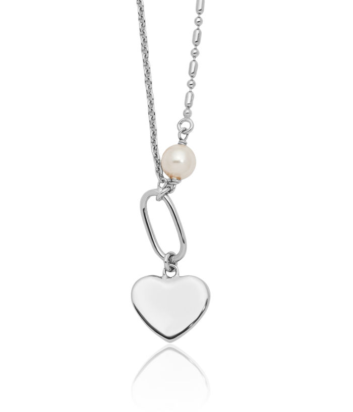 925 Sterling Silver Glass Pearl/heart Necklace Chain