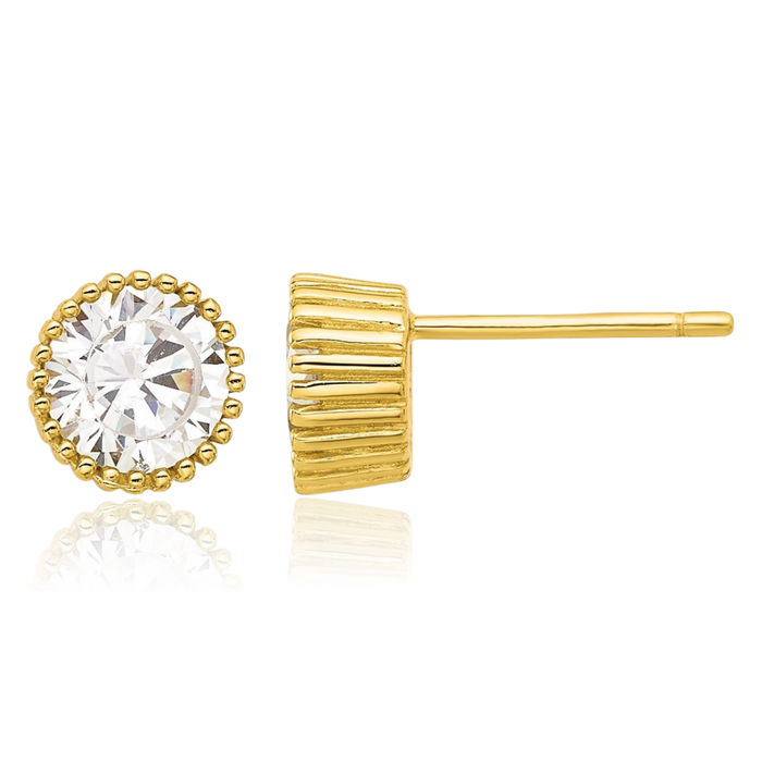 925 Sterling Silver Gold 6mm Cubic Zirconia CZ Post Stud Earrings