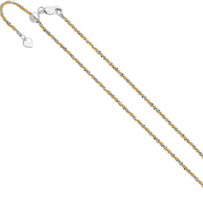 925 Sterling Silver Gold Adjustable 2mm Cyclone Chain Necklace