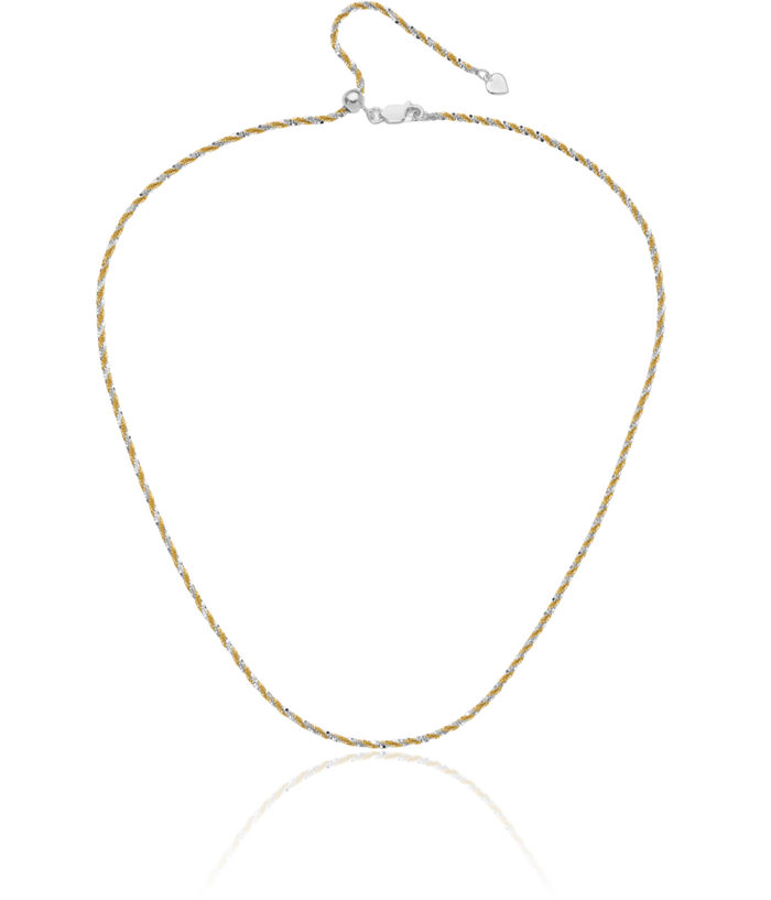 925 Sterling Silver Gold Adjustable 2mm Cyclone Chain Necklace