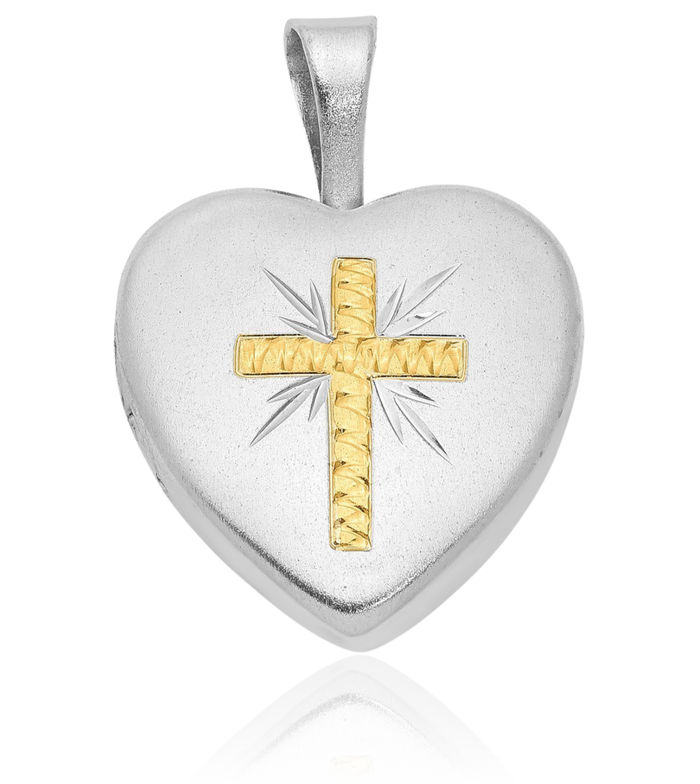 925 Sterling Silver Gold Holy Cross Heart Personalized Photo Locket Necklace Religious Chain Pendant Jesus Christ Charm