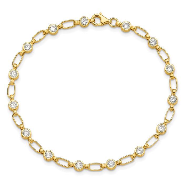 925 Sterling Silver Gold Cubic Zirconia CZ Chain Bracelet