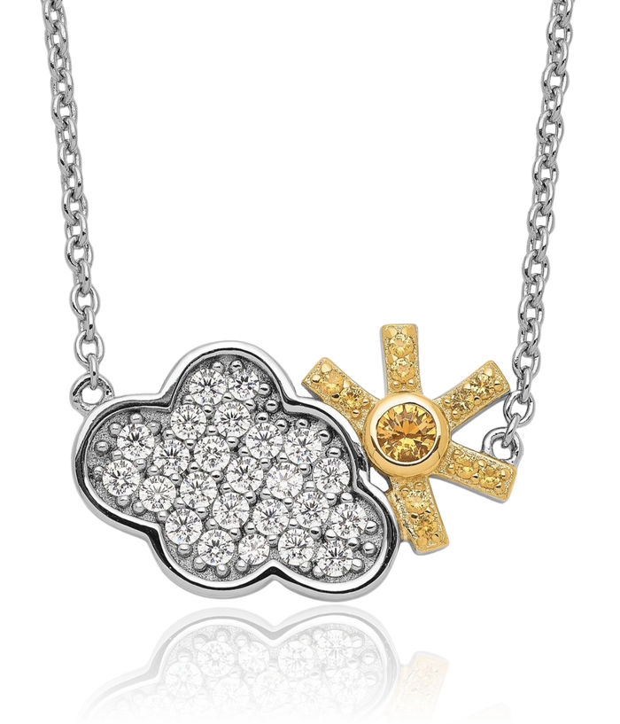 925 Sterling Silver Gold Cubic Zirconia CZ Cloud Sun Necklace Chain Celestial Jewelry