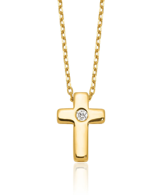 925 Sterling Silver Gold Cubic Zirconia CZ Holy Cross Necklace Chain