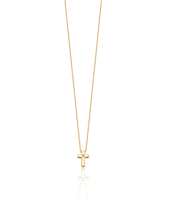 925 Sterling Silver Gold Cubic Zirconia CZ Holy Cross Necklace Chain