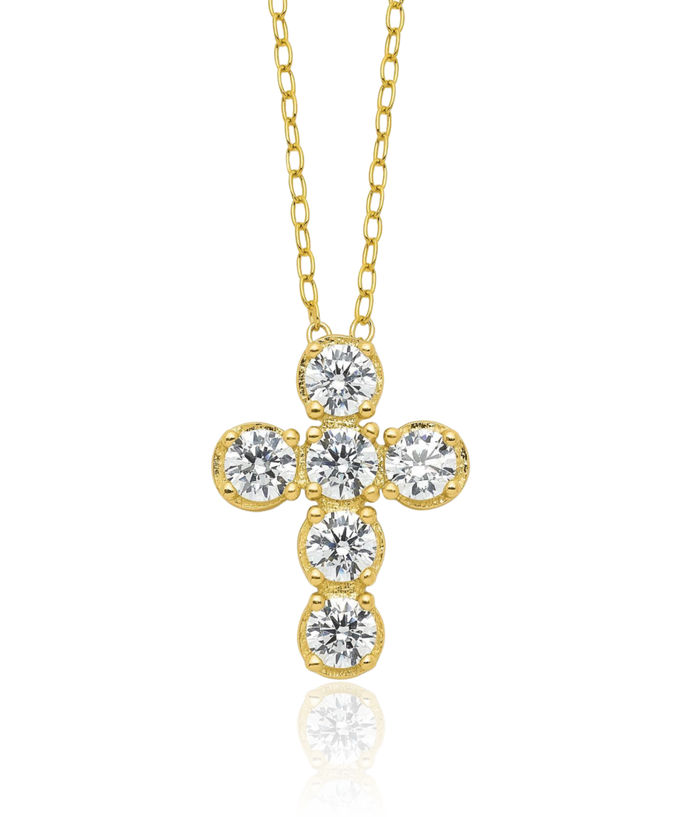 925 Sterling Silver Gold Cubic Zirconia CZ Holy Cross Necklace Chain