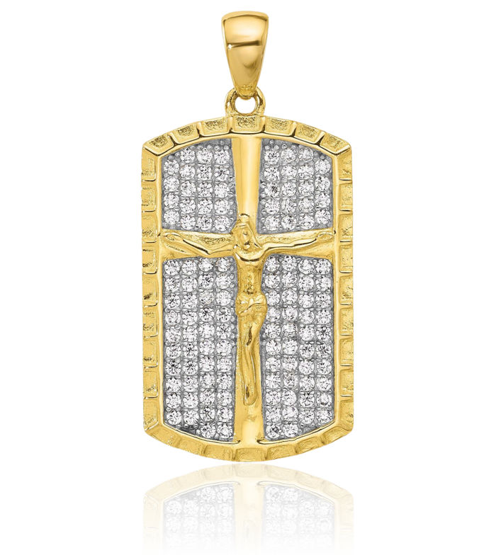 925 Sterling Silver Gold Cubic Zirconia CZ Cross Lord Jesus Christ Crucifix Holy Necklace Religious Chain Pendant Charm