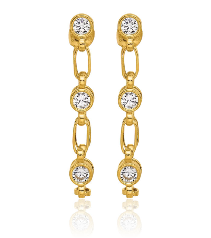 925 Sterling Silver Gold Cubic Zirconia CZ Post Drop Dangle Earrings