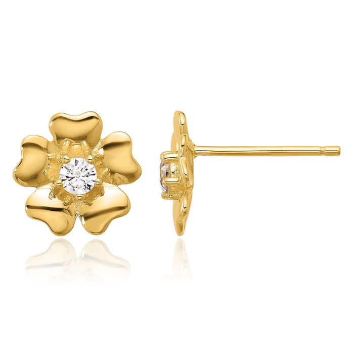 925 Sterling Silver Gold Cubic Zirconia CZ Flower Stud Earrings