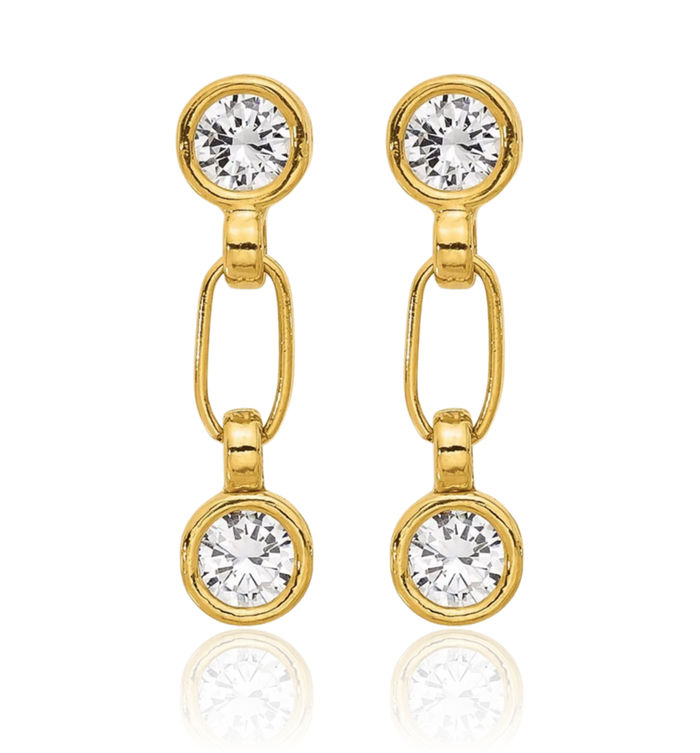 925 Sterling Silver Gold Cubic Zirconia CZ Post Drop Dangle Stud Earrings