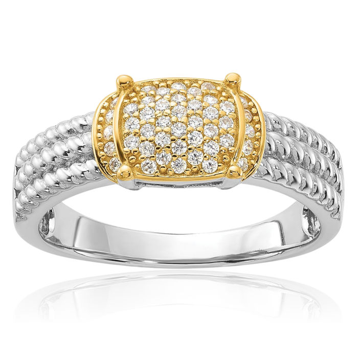 925 Sterling Silver Gold Cubic Zirconia CZ Ring