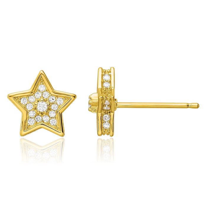 925 Sterling Silver Gold Cubic Zirconia CZ Star Stud Earrings