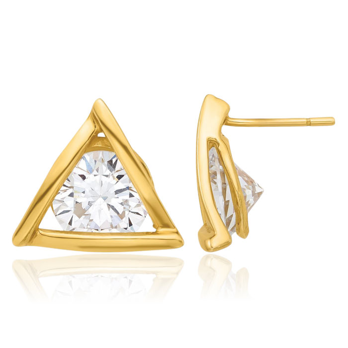 925 Sterling Silver Gold Cubic Zirconia CZ Triangle Stud Earrings