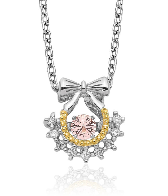 925 Sterling Silver Gold Dangling Pink Cubic Zirconia CZ Necklace Chain