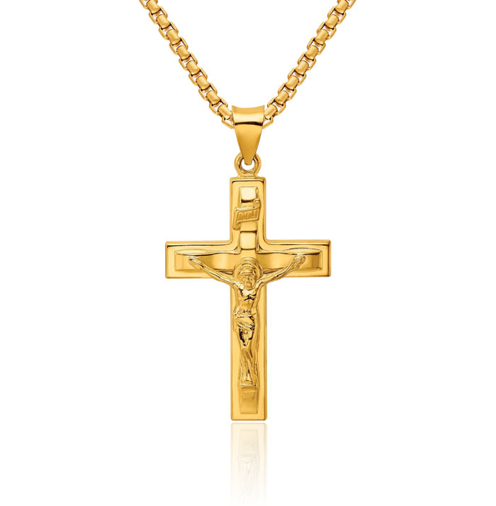 925 Sterling Silver Gold Inri Lord Jesus Christ Crucifix Holy Cross Necklace Religious Chain Pendant Charm