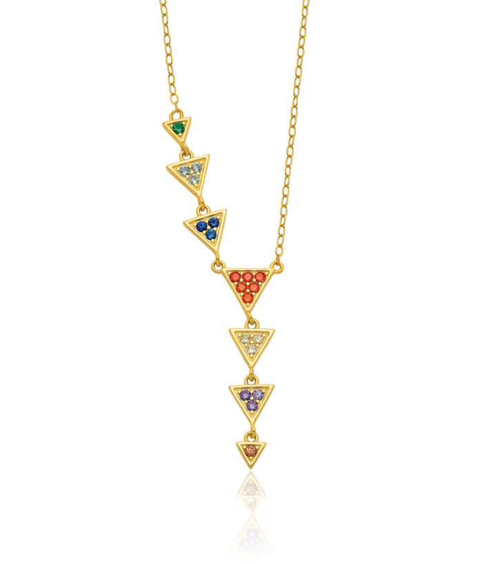 925 Sterling Silver Gold Multi-color Cubic Zirconia CZ Chain Necklace