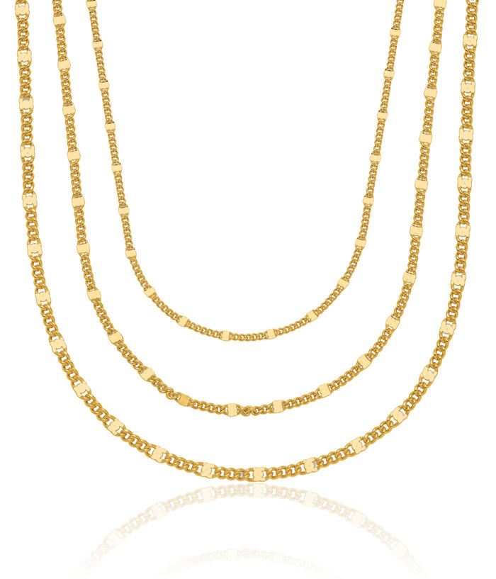 925 Sterling Silver Gold Multi Strand Chain Necklace