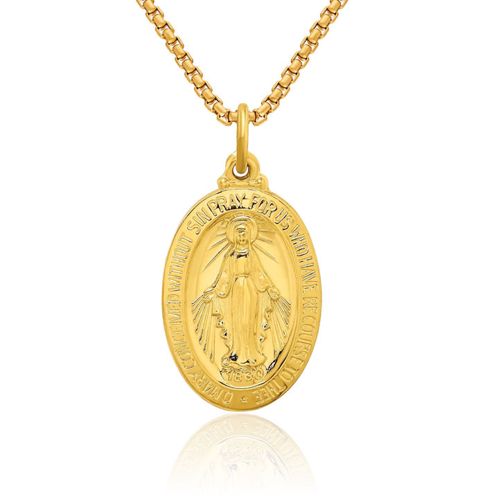 925 Sterling Silver Gold Our Lady of Miraculous Medal Blessed Virgin Mary Necklace Chain Pendant Charm