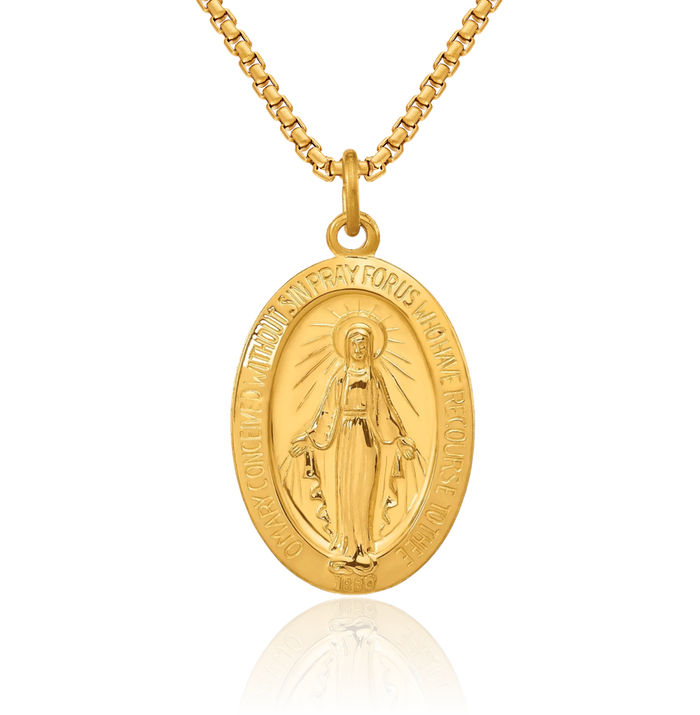 925 Sterling Silver Gold Our Lady of Miraculous Medal Blessed Virgin Mary Necklace Chain Pendant Charm