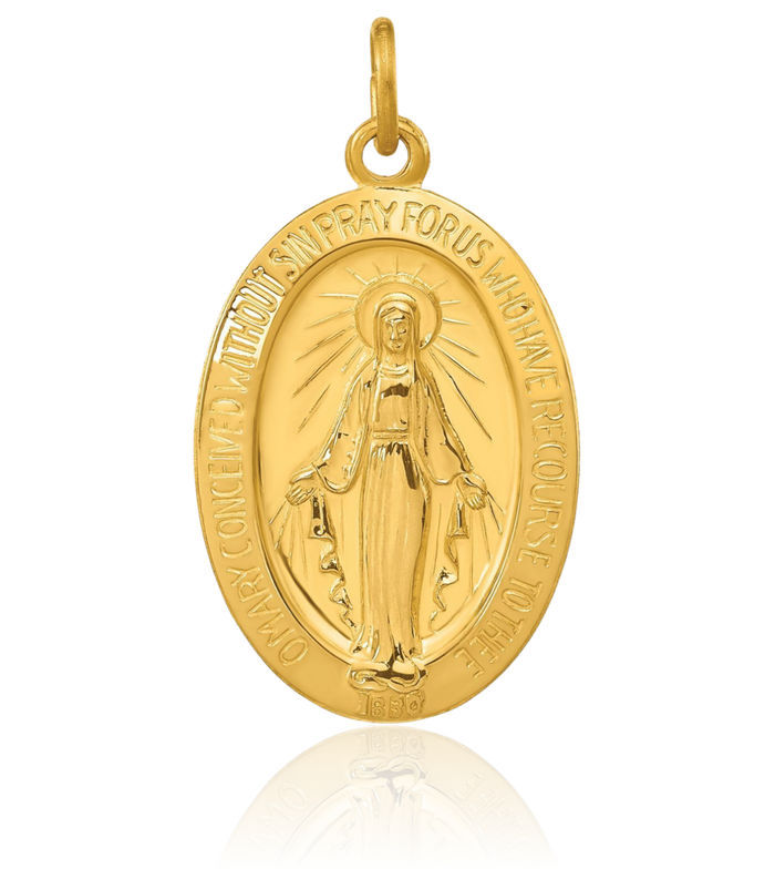 925 Sterling Silver Gold Our Lady of Miraculous Medal Blessed Virgin Mary Necklace Chain Pendant Charm