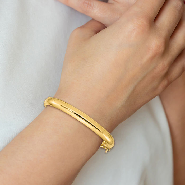 925 Sterling Silver Gold Plated 8mm Bangle Bracelet