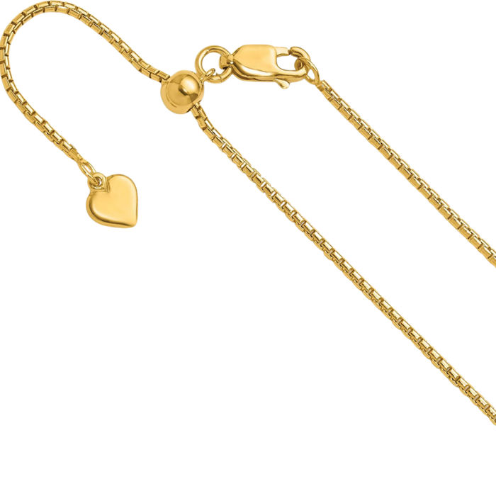 925 Sterling Silver Gold Plated Adjustable 1.25mm Round Box Link Chain Necklace